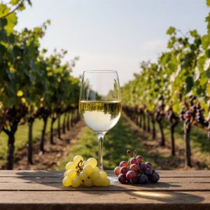 כוס יין לבן וכרם